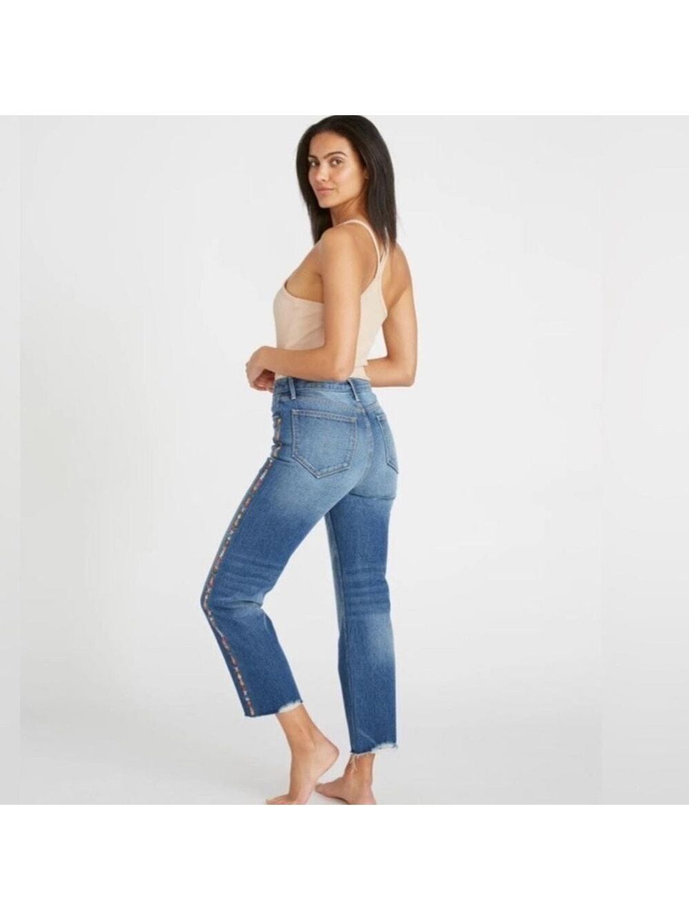 Driftwood Royce Straight Crop Jeans in Kaleidoscope Embroidery Size 26 Boho EUC - Picture 6 of 16